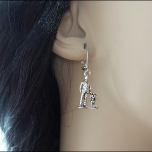 Man and Mouse holding Hands Silver Tone Earrings